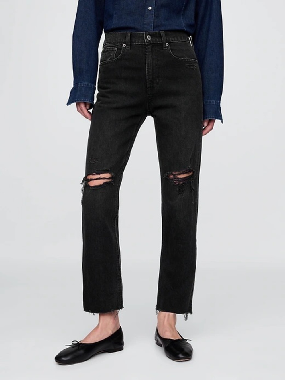 Gap Cheeky Straight High-Rise Black Distressed Women’s Jeans 28